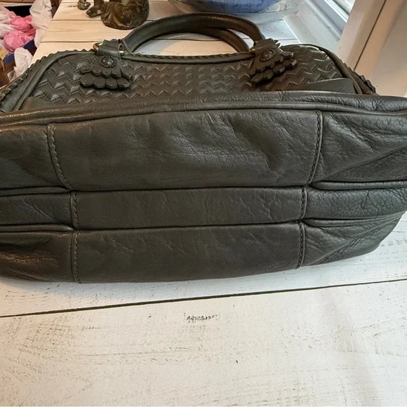 Juicy Couture | Modern Queen Baroque Leather Satchel, Dark Gray - Picture 12 of 17